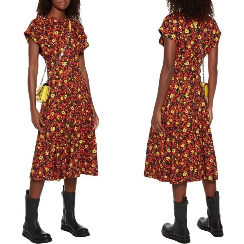 PROENZA SCHOULER- Pintucked-waist Pleated Floral-print Midi Crepe $1806